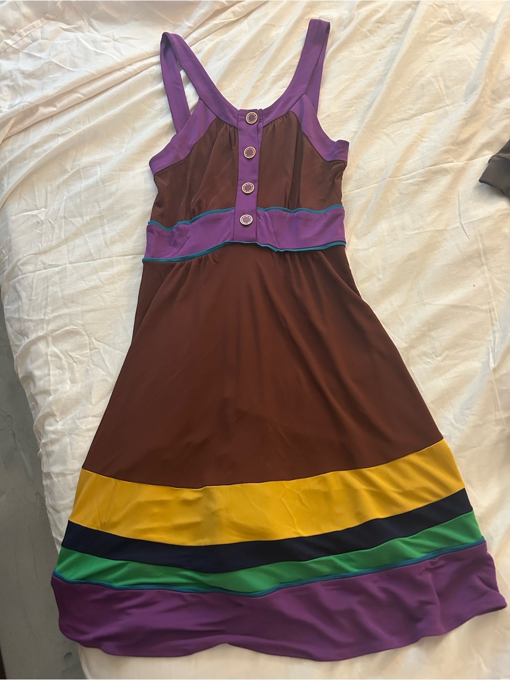 Marc by Marc Jacobs Brown Midi Dress with Purple, Yellow & Green Stripes